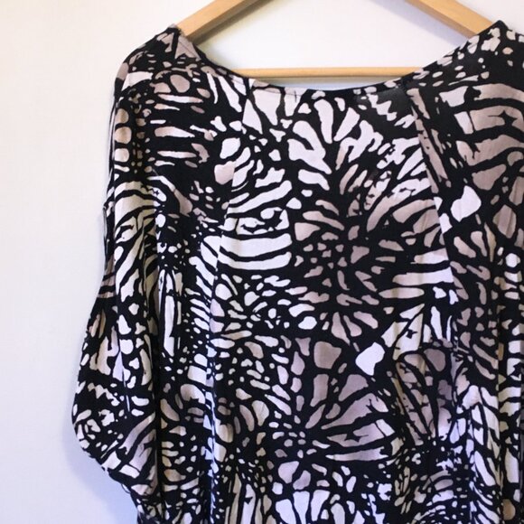 Monarch Butterfly Batik Dolman Sleeve Ruched Waist Viscose Top - Picture 7 of 16